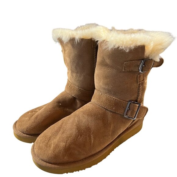 Unbranded Women's Shearling-Lined Suede Boots Size 6 with Buckle - Picture 1 of 7